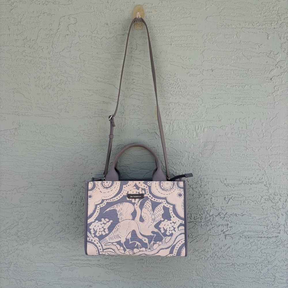 Jim Thompson Tote Bag Womens Large Gray & Cream Elephant Print Shopper